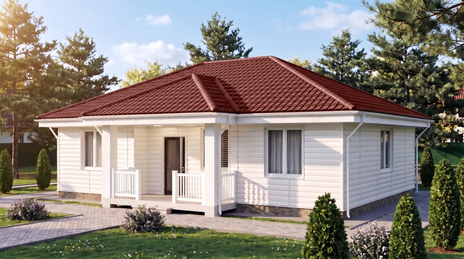 Дом с кровлей Каскад, цвет оксид красный, RAL 3009