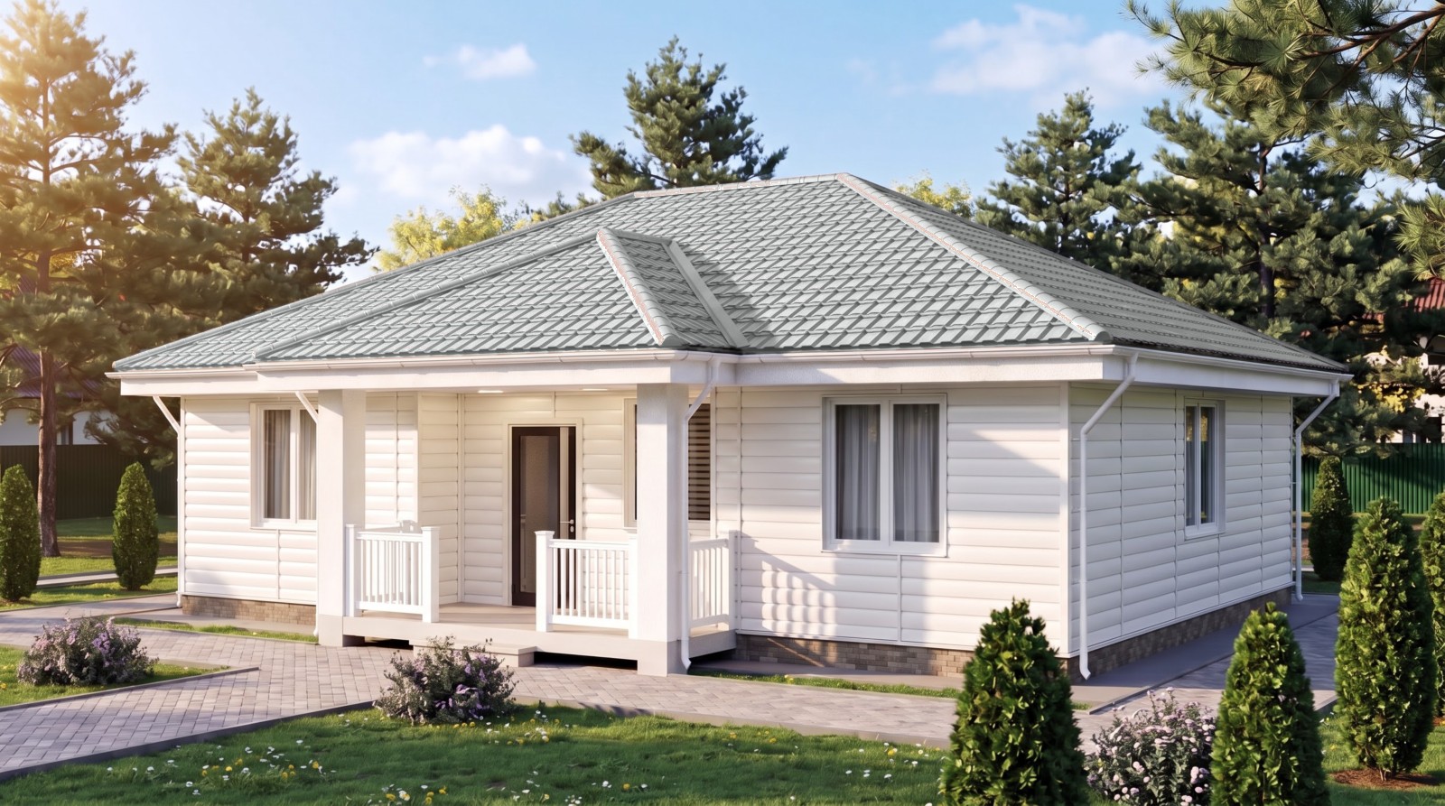 Дом с кровлей Каскад, цвет белый алюминий, RAL 9006