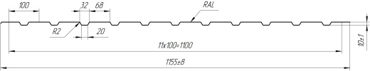 Профнастил С10 1155/1100x0,5 мм, 7024 графитовый серый глянцевый