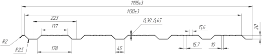 Профнастил К20 1195/1130x0,45 мм, 3020 транспортный красный глянцевый