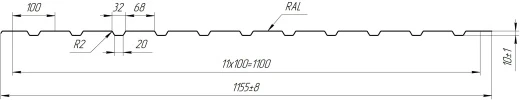 Профнастил С10 1155/1100x0,5 мм, 6005 зеленый мох матовый